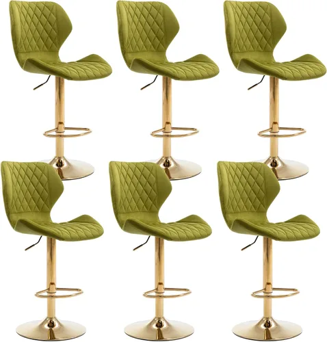 Vista 8 de Juego de 4 taburetes de bar color beige, sillas giratorias de altura de mostrador con respaldo de terciopelo, taburetes de isla de cocina para bar