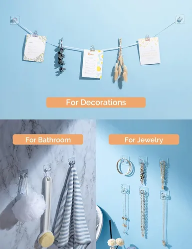 Vista 4 de Zreal Ganchos de pared adhesivos acrílicos de diamante, paquete de 12 pequeños ganchos decorativos transparentes para llaves, joyas, toallas, cocina