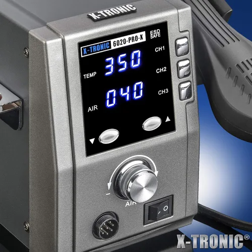 Vista 2 de X-Tronic 6020-PRO-X • Serie Platinum • 750 vatios • Estación de retrabajo de aire caliente • 3 ajustes preestablecidos de temperatura, función