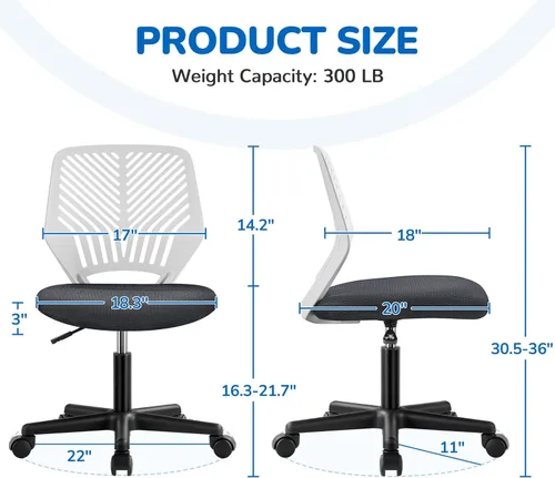 Vista 3 de Topeakmart - Silla de escritorio pequeña sin brazos, altura giratoria ajustable, color gris oscuro