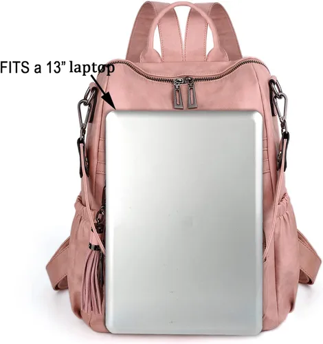 Vista 9 de UTO Mochila de cuero vegano para mujer, diseño de moda, convertible con borla, para viajes, con borla