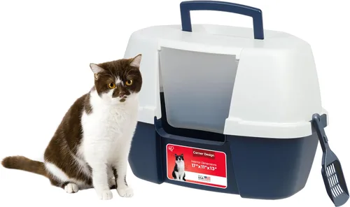 Vista 13 de IRIS USA Gabinete de caja de arena esquinera para gatos con pala, caja de arena pequeña para gatos con tapa, gabinete de caja de arena de esquina
