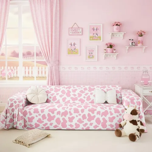 Vista 18 de Erosebridal Funda de sofá retro color beige y blanco, 71 x 91 pulgadas, estilo granja, protector de sofá, protector de sofá para hombres y mujeres