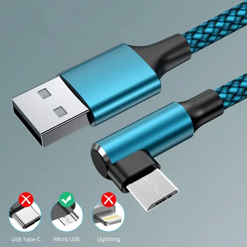 Vista 4 de EWUONU Cable micro USB de 90 grados 2 unidades de 10 pies para Fire 7 HD8, tabletas Samsung, Galaxy S7 S6 Edge J8 J7, Xbox One, controladores