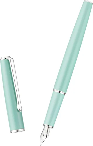 Vista 2 de Hongdian 920S - Pluma estilográfica de metal verde, pluma clásica de punta M iridio con convertidor de tinta