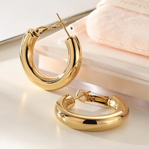 Vista 5 de Chunky Gold Hoop Earrings for Women Lightweight Drop Hoops Hypoallergenic Gold Plated Earrings Fashion Jewelry for Women Girls (Gold)