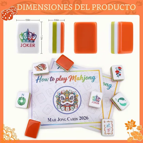 Vista 2 de Juego de azulejos Mahjong americanos de acrílico de 4 capas grabadas Naranja oscuro