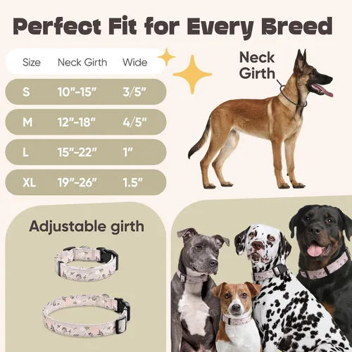 Vista 5 de Collar de perro para perros medianos y grandes, patrón acolchado de algodón con flores en collares de larga duración, ajustables, fuertes
