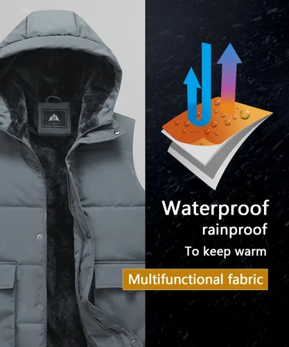 Vista 3 de MOERDENG Abrigos cálidos de invierno para hombre, chaleco de moda para exteriores, impermeable, con capucha, abrigos acolchados, chaleco