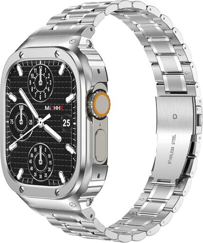 Vista 23 de MioHHR Correa de Acero Inoxidable para Reloj con Estuche Compatible con Correas de Apple Watch 40/41 mm, Correa Resistente con Cubierta Protectora
