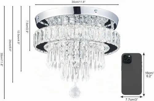Vista 8 de Lámpara de Araña de Cristal Regulable de 11.8", Luz de Techo de Cristal, Lámparas de Araña Modernas de Montaje al Ras, Lámpara de Techo para 11.8