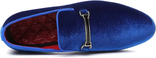 Vista 3 de Zapatos de vestir azules para hombre, mocasines de terciopelo para baile de graduación, zapatos de boda rojos, zapatos planos de conducción