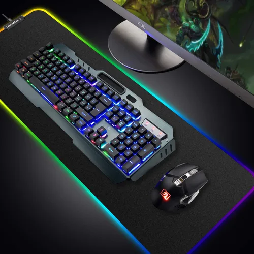 Vista 7 de Combo de teclado y mouse inalámbricos para juegos, 3 en 1, teclado recargable LED arcoíris con panel de metal de batería de 3800 mAh, alfombrilla
