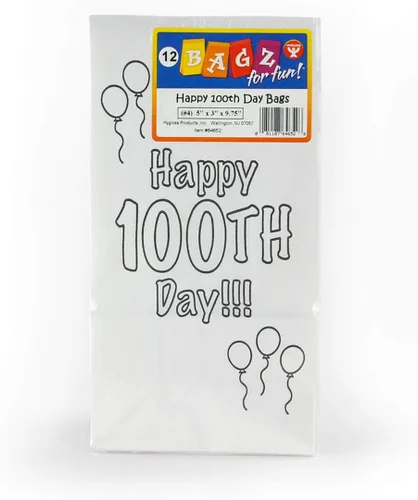 Vista 6 de Hygloss Productos Bolsas de papel Happy 100th Day, paquete de 25, blancas 25