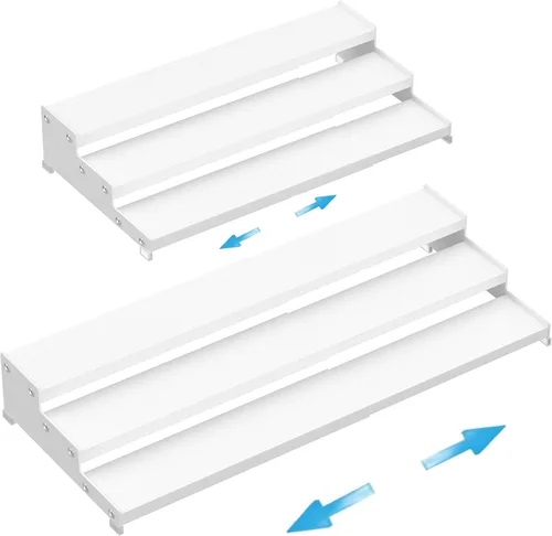 Vista 8 de Organizador expandible para especias con estante de 3 niveles para armario, organización de estantes de condimentos. Ideal para estantes de encimera