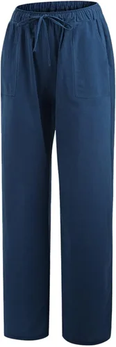 Vista 4 de FUMOOD Pantalón bohemio de lino para mujer, talla pequeña a grande, ligero, cintura alta, pierna ancha, pantalones de yoga, pantalones de gasa