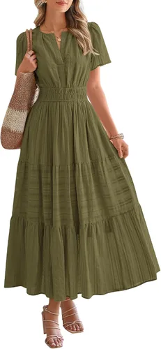 Vista 15 de BTFBM - Vestido largo casual de verano 2026 para mujer, vestido ligero de Gris azulado