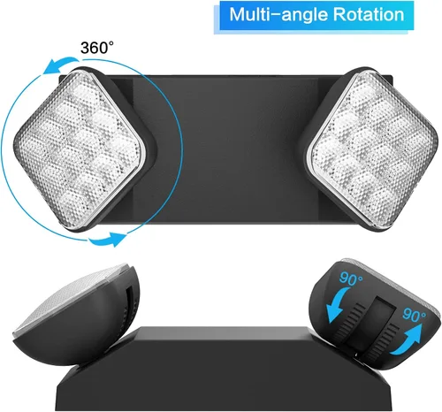 Vista 5 de Paquete de 1 letrero de salida LED negro con luces de emergencia y batería de respaldo, con cable ajustable, 2 cabezales LED, certificado UL