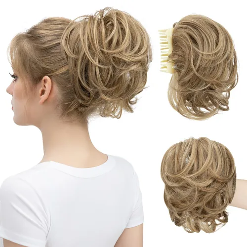 Vista 13 de Pinza de pelo con clip de garra, moño corto, pieza de cabello de moño desordenado, extensiones de cabello flexibles, ramificación de cabello