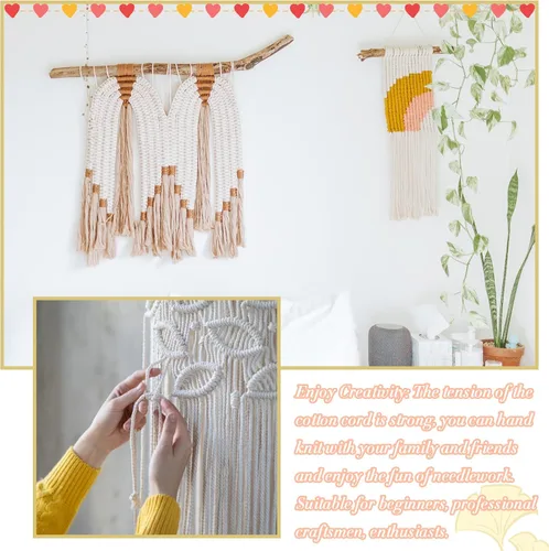Vista 5 de Cordón de macramé de 0.079 pulgadas, hilo de cuerda de macramé de color de 0.07 pulgadas x 219 yardas, cuerda de algodón natural, 3 hebras para Aqua