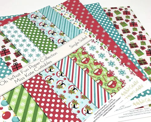 Vista 2 de Paquete de papel con patrón – Oh What Fun – Scrapbook Premium Specialty Paper de una cara de 12 x 12 pulgadas, colección incluye 16 hojas – por Miss