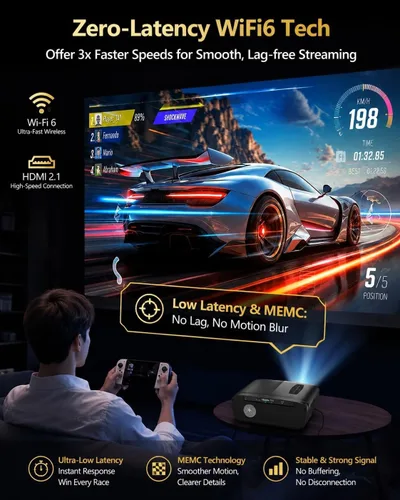Vista 4 de Proyector 4K para simulador de golf, cine en casa y juegos, 2200 lúmenes Negro