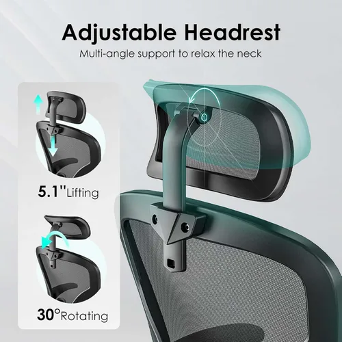 Vista 8 de Silla de oficina ergonómica con soporte lumbar, silla de escritorio de respaldo alto, silla ejecutiva giratoria para computadora, altura ajustable