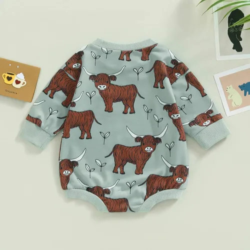 Vista 3 de Traje de vaquero occidental para recién nacido, sudadera con estampado de vaca, de manga larga, traje de otoño