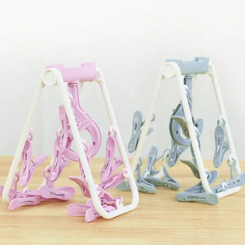 Vista 4 de ZACI - Paquete de 2 estantes de secado de ropa, 12 clips, soporte plegable para calcetines y ropa interior, colgador de plástico