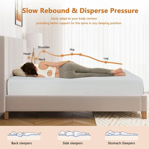 Vista 3 de Colchón matrimonial de espuma viscoelástica de gel refrescante de 12 pulgadas para alivio de presión y enfriamiento, colchón transpirable en una