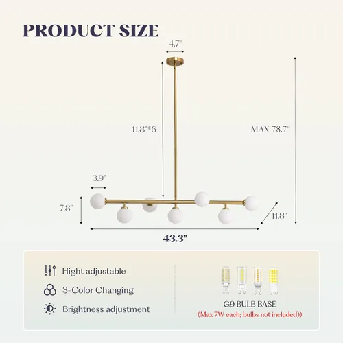 Vista 8 de Candelabro de mediados de siglo, lámpara colgante Sputnik de latón dorado con pantalla de lámpara de vidrio blanco, Candelabros lineales de globo