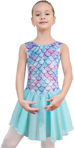 Vista 2 de EQSJIU Leotardo de ballet para niñas, danza, gimnasia, niñas pequeñas, vestidos de danza brillantes, conjuntos, leotardo con falda tutú para niños