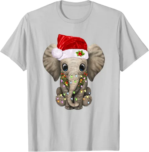 Vista 60 de Lindo elefante de Navidad luz divertido elefante amante de Navidad regalo camiseta Negro