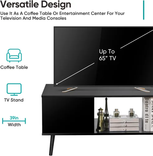 Vista 4 de SUPER DEAL Mesa auxiliar de 2 niveles para sala de estar, mesa central rectangular de 40 pulgadas con estante de almacenamiento abierto, mesa