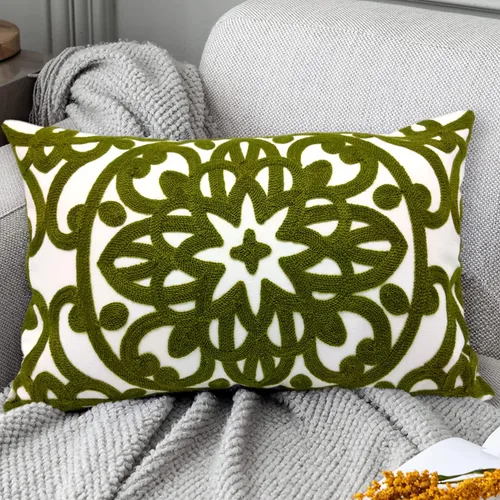Vista 58 de Alysheer Funda de almohada decorativa bordada de 18 x 18 pulgadas, acogedora y fresca funda de cojín bohemia con diseño de mandala chic de punto