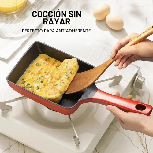 Vista 4 de Cucharas de madera para cocinar, juego de utensilios de cocina de madera de 5 piezas hechos de material de madera maciza natural, incluye cucharas