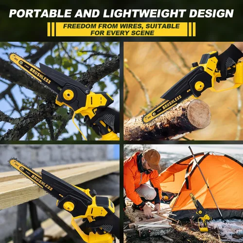 Vista 4 de Mini motosierra para batería Dewalt de 20 V MAX, mini motosierra eléctrica de mano inalámbrica de 8 pulgadas, motosierra sin escobillas para corte