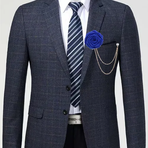 Vista 2 de Broches florales para novios, insignias de boda, arte de tela, flor de rosa con borla colgante, cadena de traje, camisa de solapa, broche de solapa