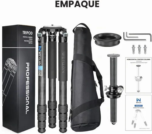 Vista 8 de Trípode horizontal de fibra de carbono WEYLLAN LX9 Trípode resistente para cámara, trípode de cámara profesional superior con brazo de extensión