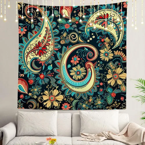 Vista 43 de Shrahala Modern Abstract Artwork Wall Tapestry, Orange Black Beige Wall Hanging Large Tapestry Decoration Polyester Fiber White Hem Around for Dorm