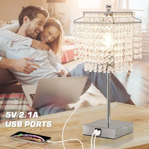 Vista 2 de Luvkczc Lámpara de Mesa de Cristal con Control Táctil Juego de 2, Lámpara de Mesa de Noche USB con Puertos USB C+A, Lámpara Regulable con Pantalla