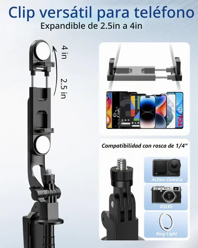 Vista 5 de UBeesize Palo de Selfie Trípode Extensible de 64 pulgadas con Luz y Control Remoto, Soporte de Trípode Ajustable para Teléfono para iPhone 17-11