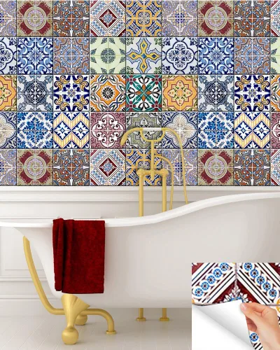 Vista 2 de Backsplash - Calcomanías para azulejos de despegar y pegar, juego de 24 unidades, calcomanías auténticas para azulejos de baño, calcomanías de pared