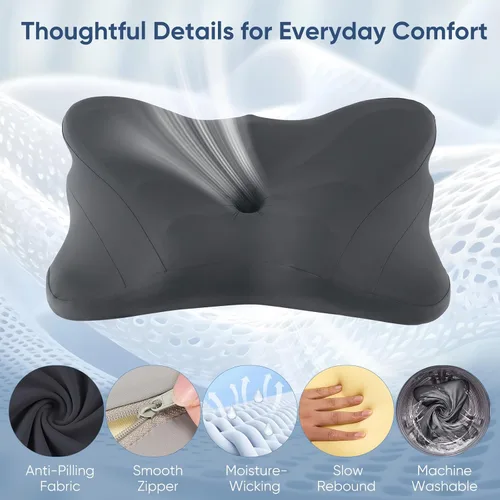 Vista 5 de Sweetcrispy Almohada cervical para cuello y hombro, almohadas ergonómicas de espuma viscoelástica, contorno lateral para adultos, soporte ortopédico
