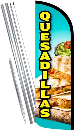 Vista 3 de Quesadillas Premium - Bandera de plumas de Polyknit sin viento (3 x 11.5 pies)