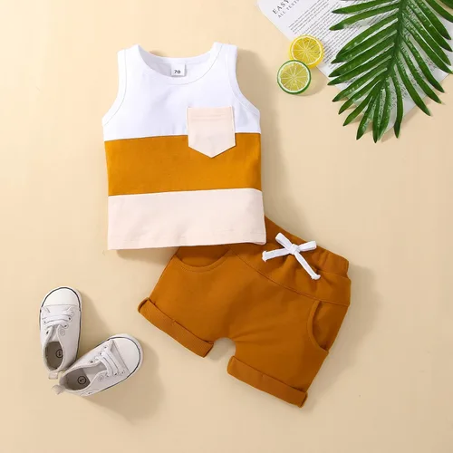 Vista 37 de Conjunto de ropa casual de manga corta con botones y pantalones cortos de lino para bebés y niños pequeños