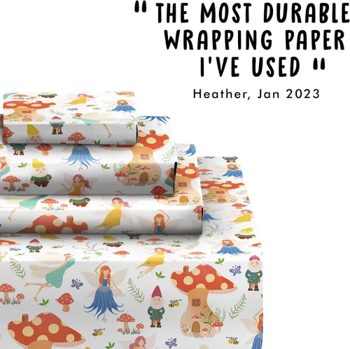 Vista 7 de CENTRAL 23 Papel de regalo de hongos – 6 hojas de papel de regalo ecológico – Papel de regalo para todas las ocasiones – Hada – Flores – Enano