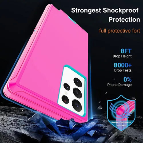 Vista 2 de Funda para Samsung Galaxy S22 Ultra con 2 protectores de pantalla, cuerpo completo, resistente, a prueba de golpes, a prueba de caídas, funda