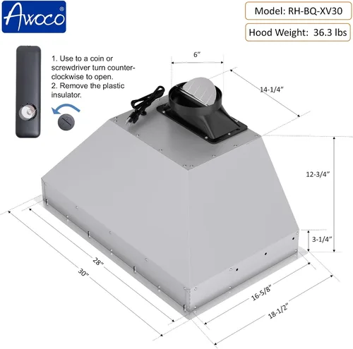 Vista 7 de Awoco Campana extractora de 30 pulgadas, campana de cocina integrada con 800 CFM, control de voz/gestos/táctil, campana de estufa de acero