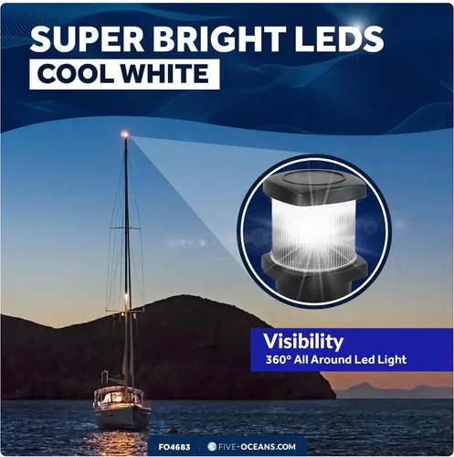 Vista 7 de Five Oceans Luz de anclaje LED, luces de navegación para barcos, carcasa de policarbonato de alto rendimiento, 12 V CC, cumple con la regla USCG 2